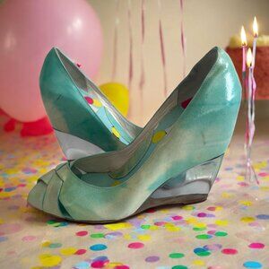 KENZO Blue Ombre Leather Lucite Wedges Size 7 / 37